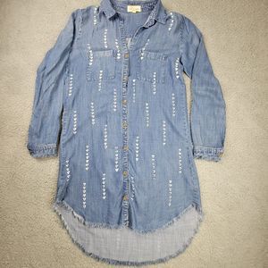 ANTHROPOLOGIE Cloth & Stone Chambray Pocket Frayed Shirt Dress Size Medium